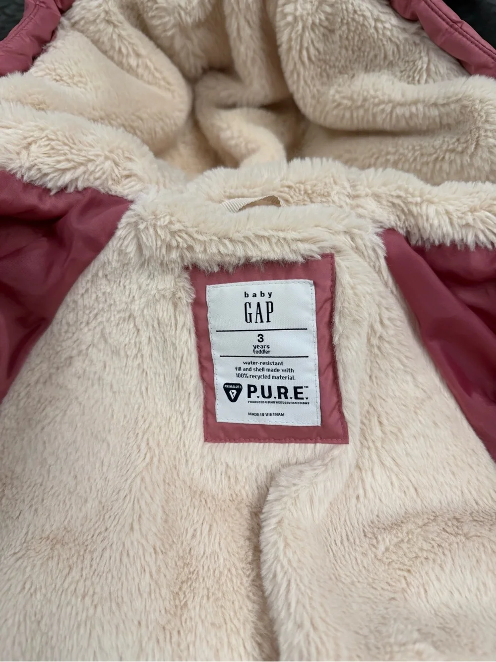 GAP Baby Size 3 Faux-Fur Lined Jacket in Rose Pink